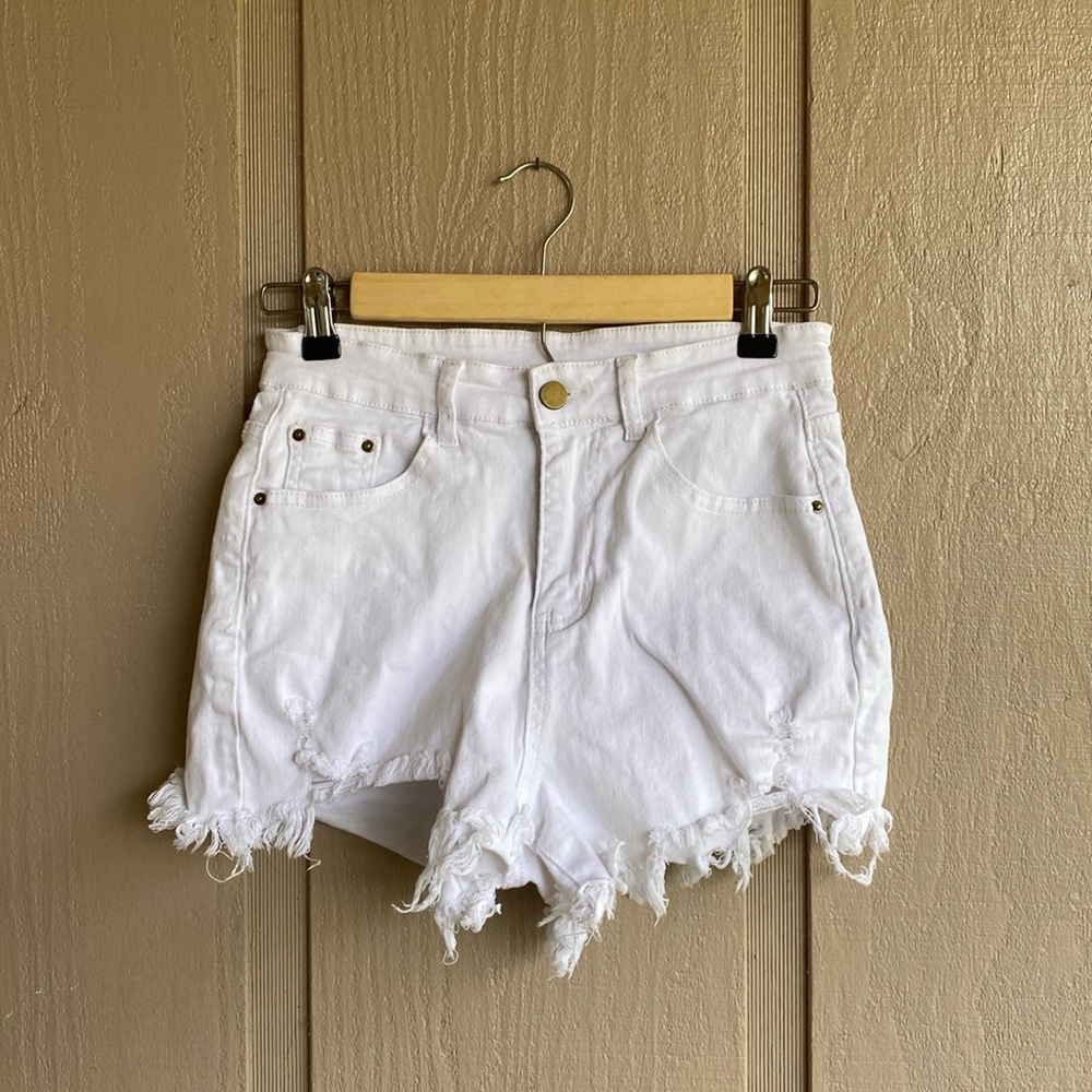 White Denim Shorts Ripped High Waisted